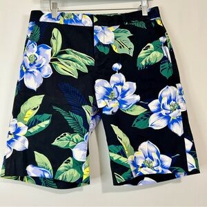 Banana Republic Women’s Floral Print Bermuda Shorts Black Green Size 4 EUC